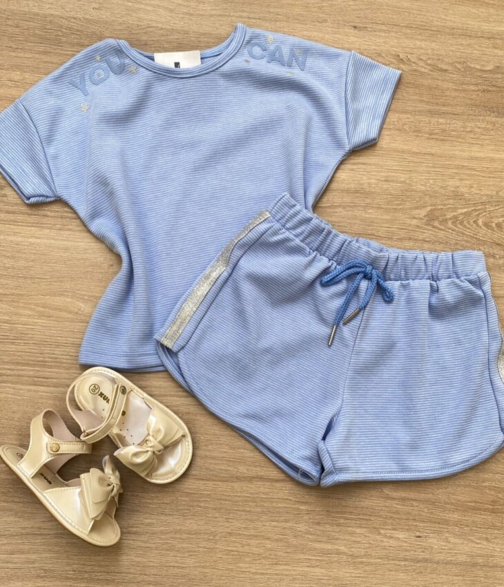fernandaramoskids com br Conjunto Infantil Feminino Blusa Cropped Short You Can Azul 3
