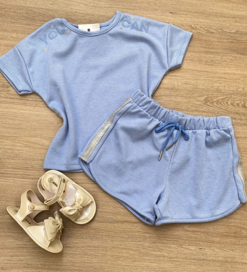 fernandaramoskids com br Conjunto Infantil Feminino Blusa Cropped Short You Can Azul 3