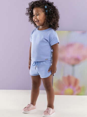 Conjunto Infantil Feminino Blusa Cropped Short You Can Azul Fernanda ramos kids