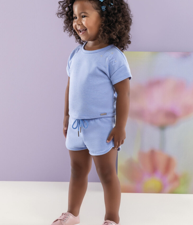 Conjunto Infantil Feminino Blusa Cropped Short You Can Azul Fernanda ramos kids
