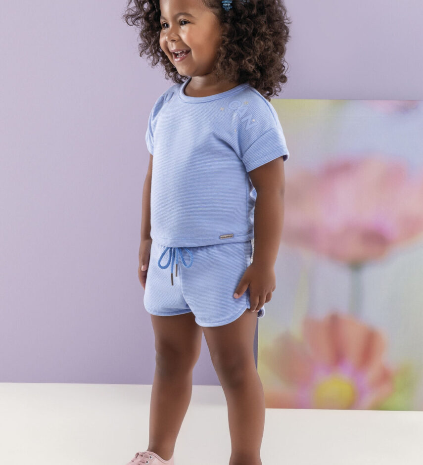 Conjunto Infantil Feminino Blusa Cropped Short You Can Azul Fernanda ramos kids