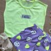 fernandaramoskids com br Conjunto Infantil Feminino Blusa Cropped Verde Lima e Short Lilás 1
