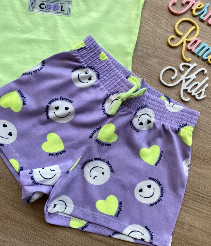 fernandaramoskids com br Conjunto Infantil Feminino Blusa Cropped Verde Lima e Short Lilás 2