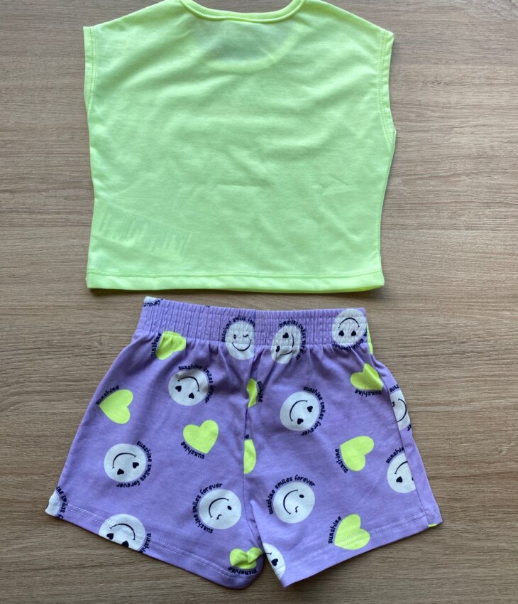 fernandaramoskids com br Conjunto Infantil Feminino Blusa Cropped Verde Lima e Short Lilás 3