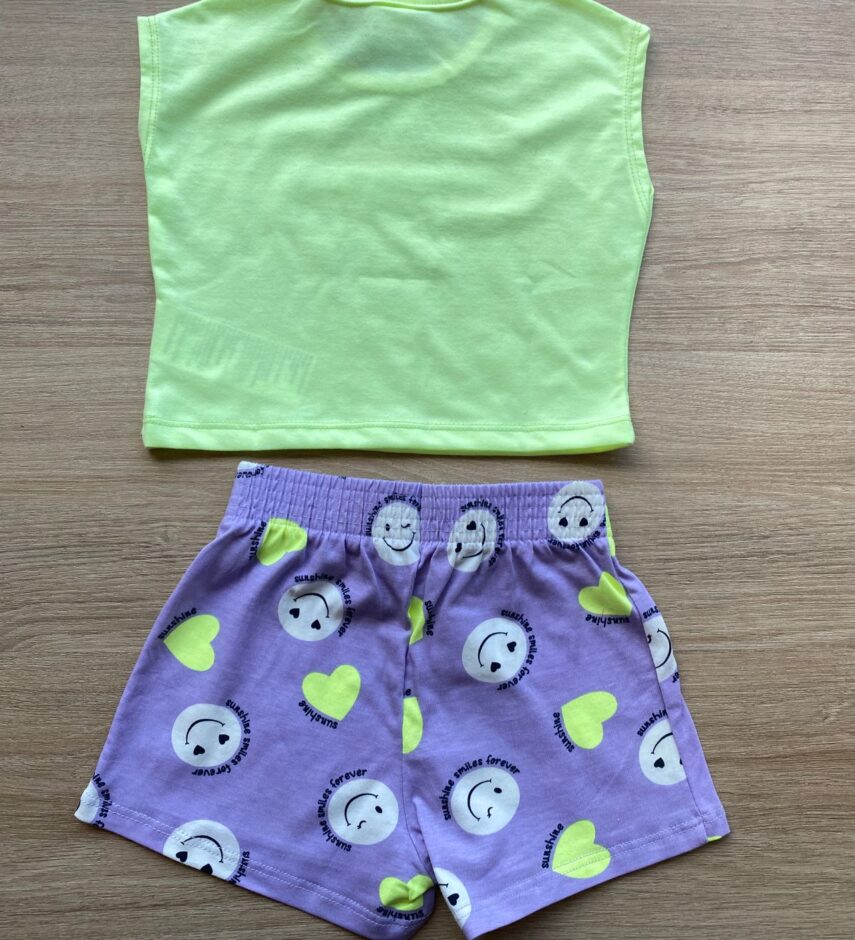 fernandaramoskids com br Conjunto Infantil Feminino Blusa Cropped Verde Lima e Short Lilás 3