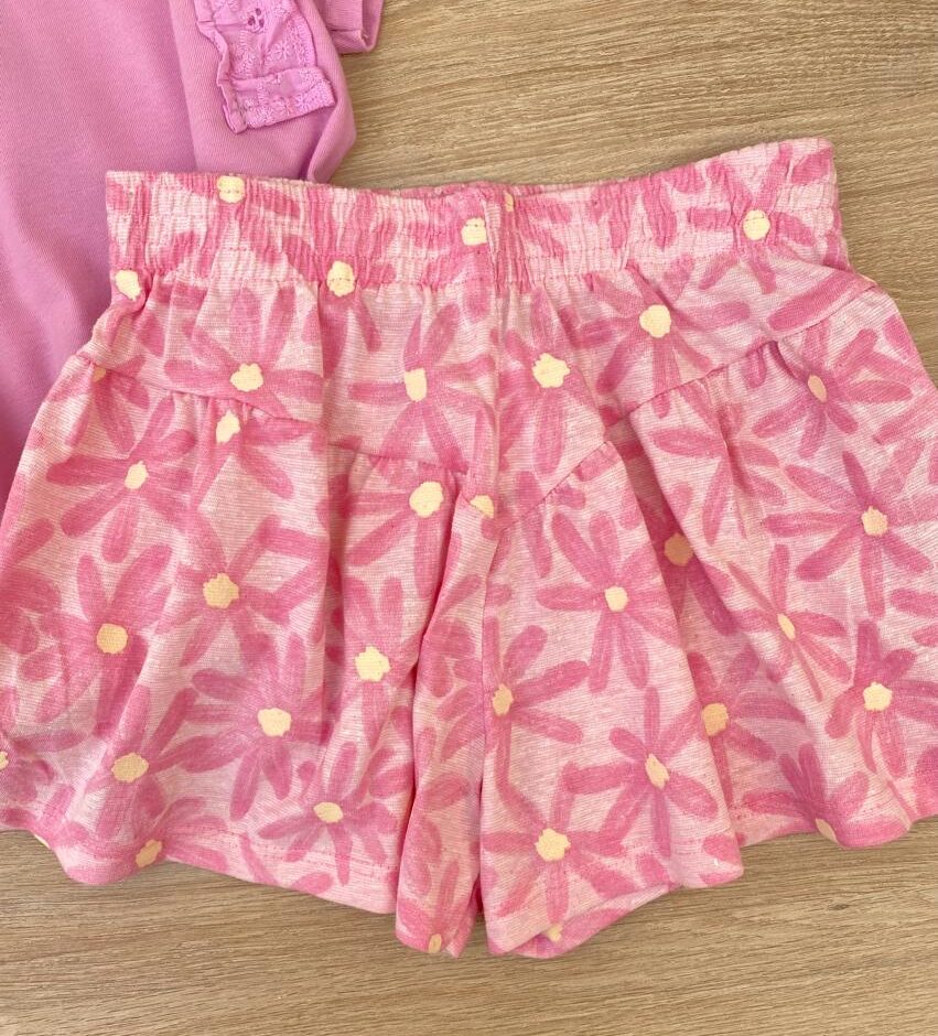 fernandaramoskids com br Conjunto Infantil Feminino Blusa e Short Estampa Floral Rosa 1