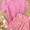fernandaramoskids com br Conjunto Infantil Feminino Blusa e Short Estampa Floral Rosa 2