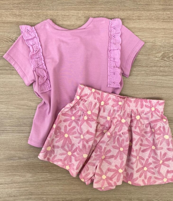 fernandaramoskids com br Conjunto Infantil Feminino Blusa e Short Estampa Floral Rosa 3