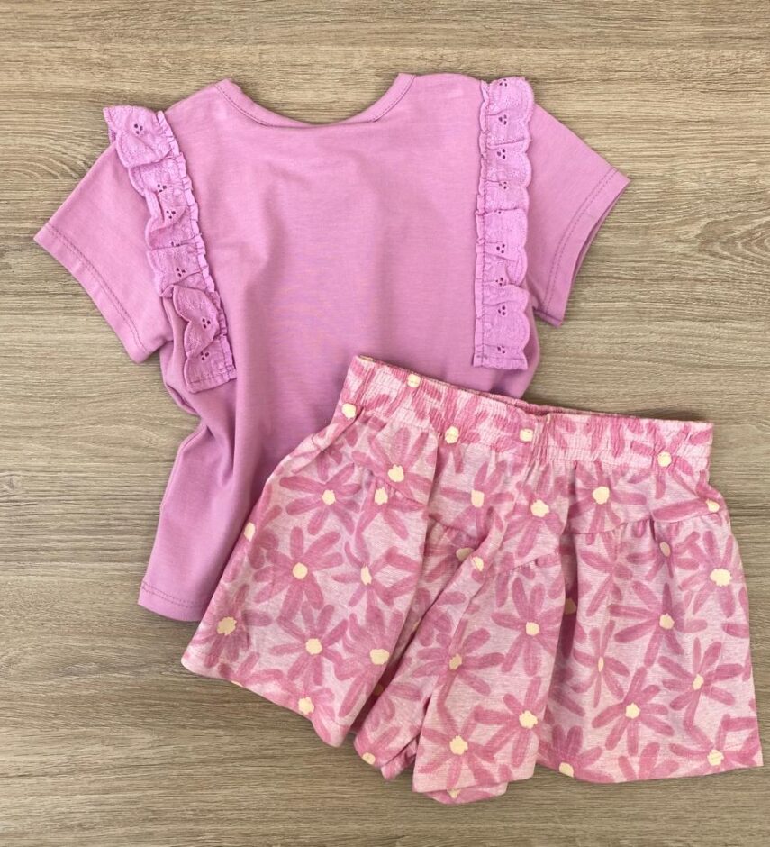 fernandaramoskids com br Conjunto Infantil Feminino Blusa e Short Estampa Floral Rosa 3
