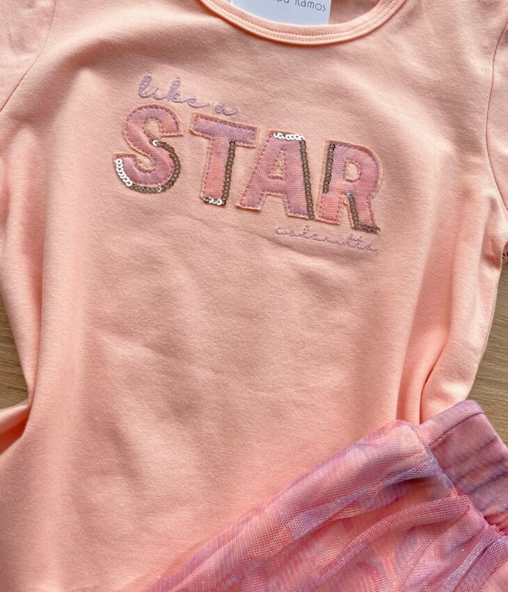 fernandaramoskids com br Conjunto Infantil Feminino Blusa e Short Saia com Tule Salmão 2