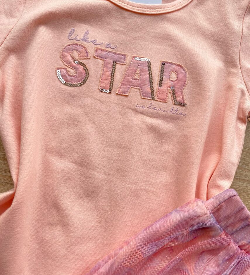 fernandaramoskids com br Conjunto Infantil Feminino Blusa e Short Saia com Tule Salmão 2