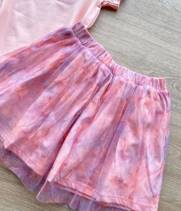 fernandaramoskids com br Conjunto Infantil Feminino Blusa e Short Saia com Tule Salmão 3