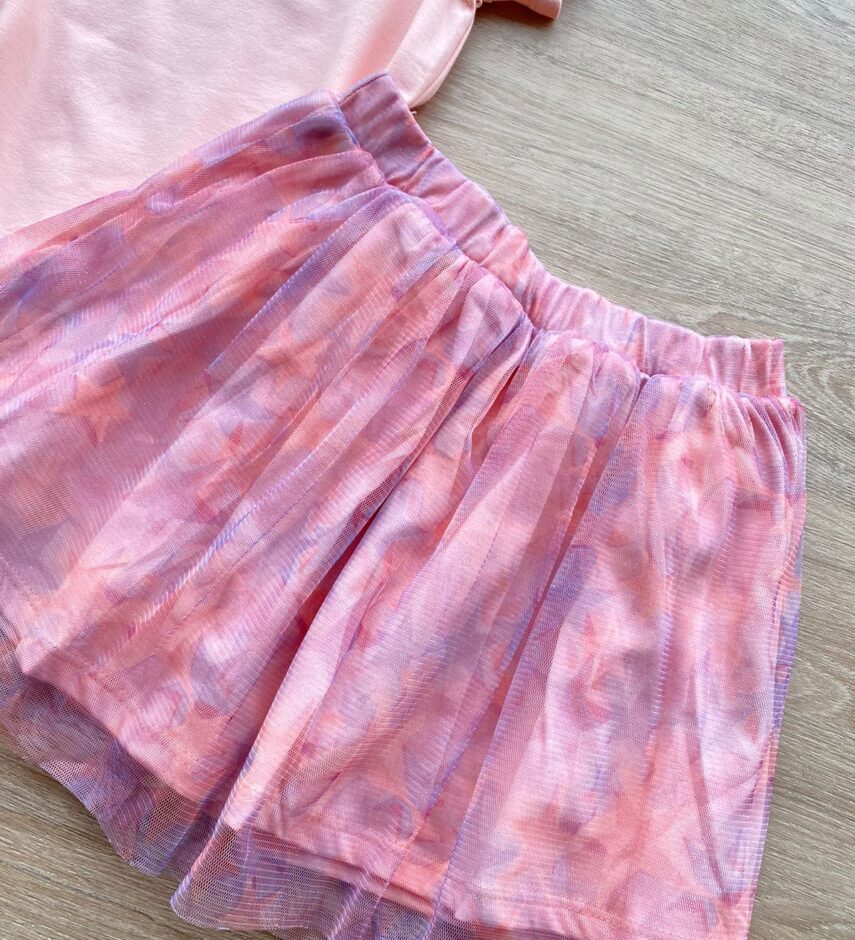 fernandaramoskids com br Conjunto Infantil Feminino Blusa e Short Saia com Tule Salmão 3