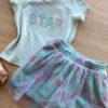 fernandaramoskids com br Conjunto Infantil Feminino Blusa e Short Saia com Tule Verde Água 1