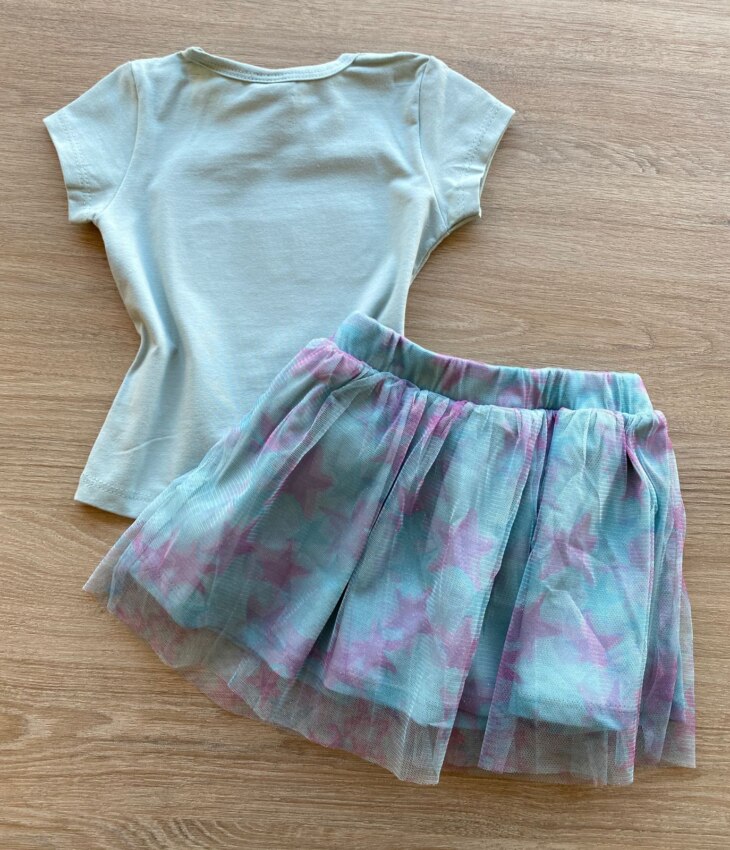 fernandaramoskids com br Conjunto Infantil Feminino Blusa e Short Saia com Tule Verde Água 3