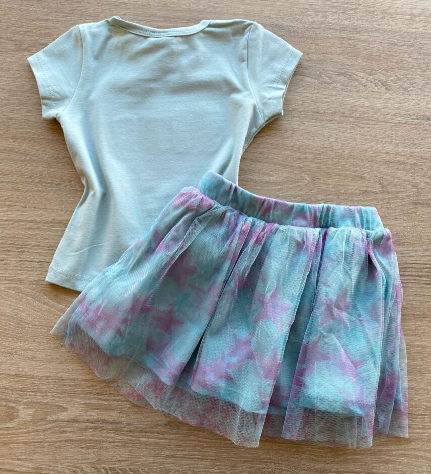 fernandaramoskids com br Conjunto Infantil Feminino Blusa e Short Saia com Tule Verde Água 3