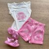 Conjunto Infantil Feminino Blusa Estampa de Peixe e Short Rosa Fernanda Ramos Kids