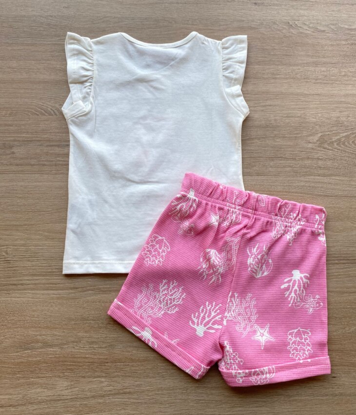 fernandaramoskids com br Conjunto Infantil Feminino Blusa Estampa de Peixe e Short Rosa 4