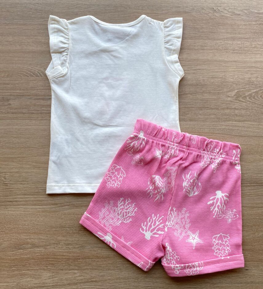fernandaramoskids com br Conjunto Infantil Feminino Blusa Estampa de Peixe e Short Rosa 4