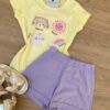 fernandaramoskids com br Conjunto Infantil Feminino Blusa Estampada Amarelo e Short Lilás 2