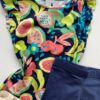 fernandaramoskids com br Conjunto Infantil Feminino Blusa Estampada e Bermuda Azul Marinho 1