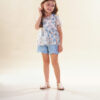 Conjunto Infantil Feminino Blusa Floral Short Acetinado Azul Fernanda Ramos Kids