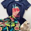 fernandaramoskids com br Conjunto Infantil Feminino Blusa Manga Curta Azul Marinho e Short Estampado 1
