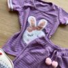 fernandaramoskids com br Conjunto Infantil Feminino Blusa Manga Curta Coelho e Short Lilás 1