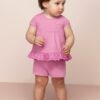 Conjunto Infantil Feminino Blusa Manga Curta com Detalhe e Short Rosa Fernanda Ramos Kids