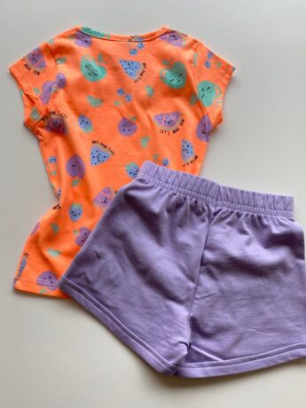 fernandaramoskids com br Conjunto Infantil Feminino Blusa Manga Curta Estampada e Short Lilás 1