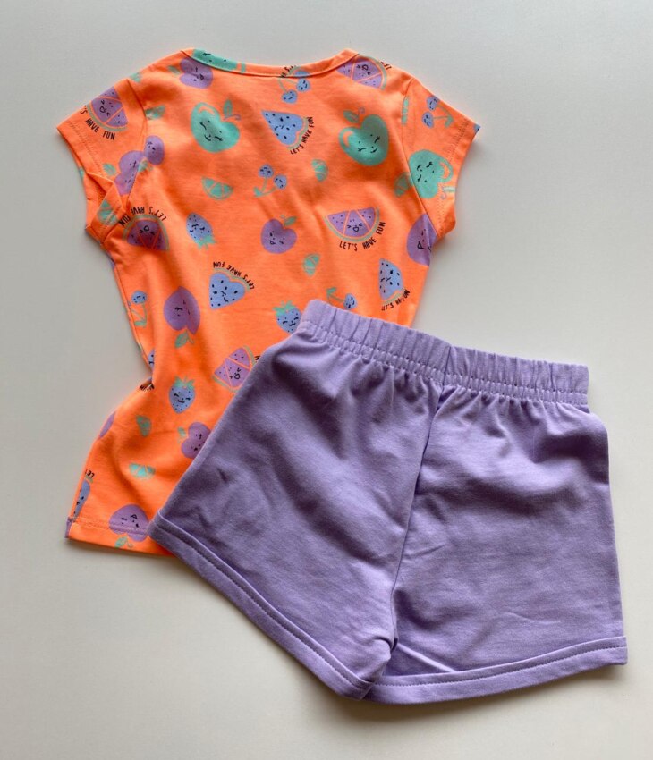 fernandaramoskids com br Conjunto Infantil Feminino Blusa Manga Curta Estampada e Short Lilás 1