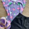 fernandaramoskids com br Conjunto Infantil Feminino Blusa Manga Curta Estampada e Short Preto 1