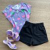 Conjunto Infantil Feminino Blusa Manga Curta Estampada e Short Preto Fernanda Ramos Kids