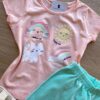 fernandaramoskids com br Conjunto Infantil Feminino Blusa Manga Curta Estampada Salmão e Short Verde 1