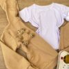 fernandaramoskids com br Conjunto Infantil Feminino Blusa Manga Curta + Jaqueta + Calça Bege 1