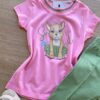 fernandaramoskids com br Conjunto Infantil Feminino Blusa Manga Curta Rosa e Legging Verde 1