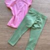 fernandaramoskids com br Conjunto Infantil Feminino Blusa Manga Curta Rosa e Legging Verde 3