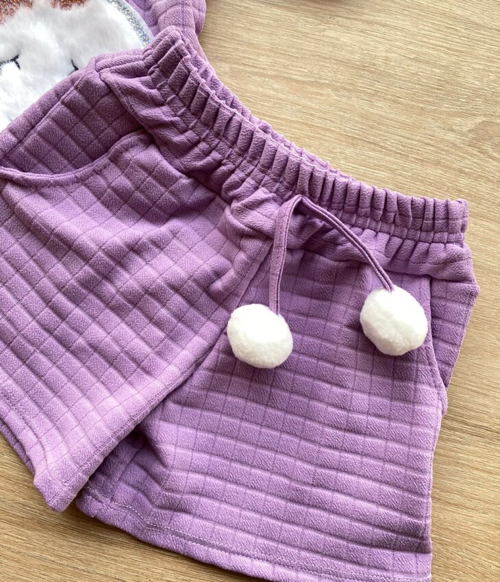 fernandaramoskids com br Conjunto Infantil Feminino Blusa Manga Curta Short Lilás 1