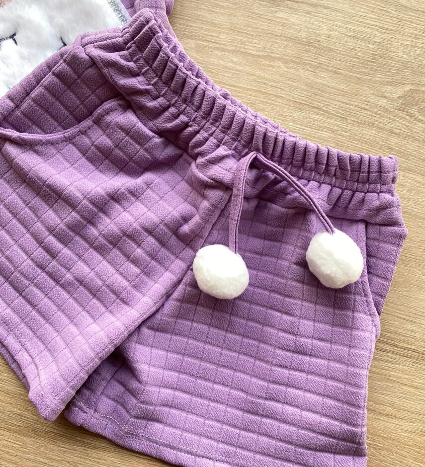 fernandaramoskids com br Conjunto Infantil Feminino Blusa Manga Curta Short Lilás 1