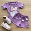 Conjunto Infantil Feminino Blusa Manga Curta Short Lilás Fernanda Ramos Kids