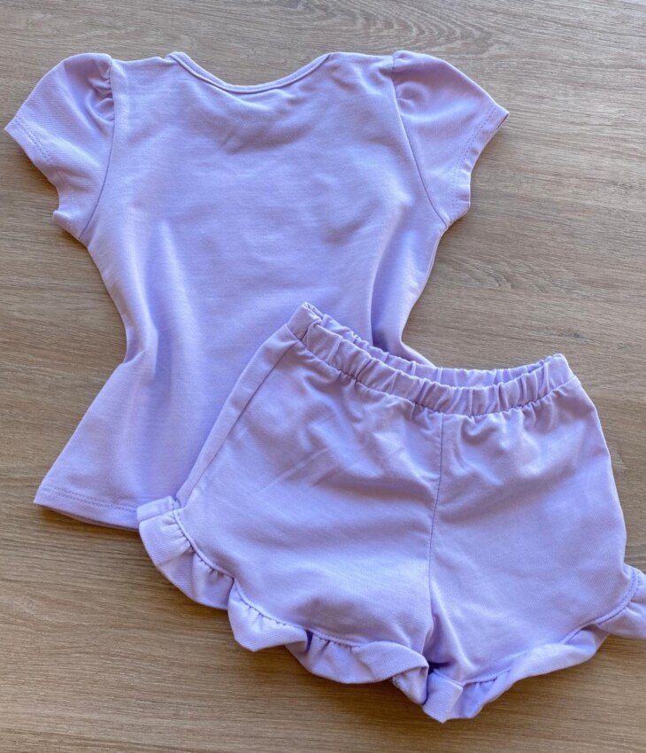 fernandaramoskids com br Conjunto Infantil Feminino Blusa Manga Curta Sun Shine e Short Lilás 3