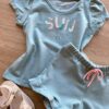 fernandaramoskids com br Conjunto Infantil Feminino Blusa Manga Curta Sun Shine e Short Verde 1