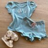 Conjunto Infantil Feminino Blusa Manga Curta Sun Shine e Short Verde Fernanda Ramos Kids