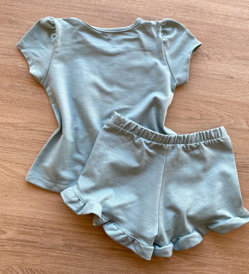 fernandaramoskids com br Conjunto Infantil Feminino Blusa Manga Curta Sun Shine e Short Verde 3