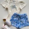 Conjunto Infantil Feminino Blusa Off White e Short Estampado Estrelas Fernanda Ramos Kids