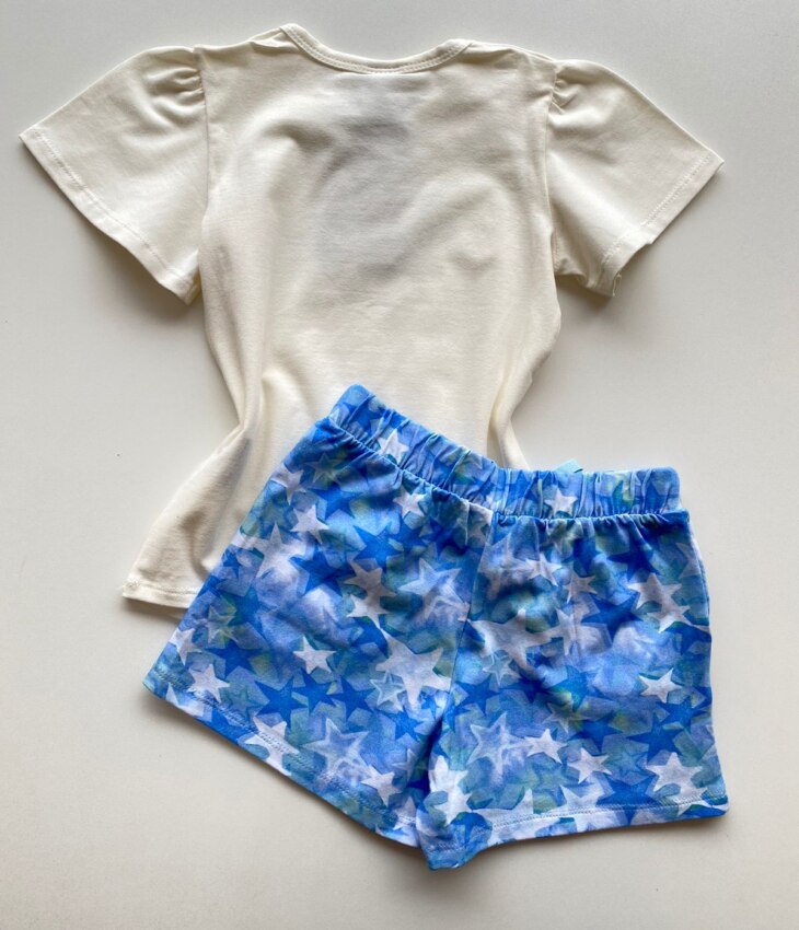 fernandaramoskids com br Conjunto Infantil Feminino Blusa Off White e Short Estampado Estrelas 3