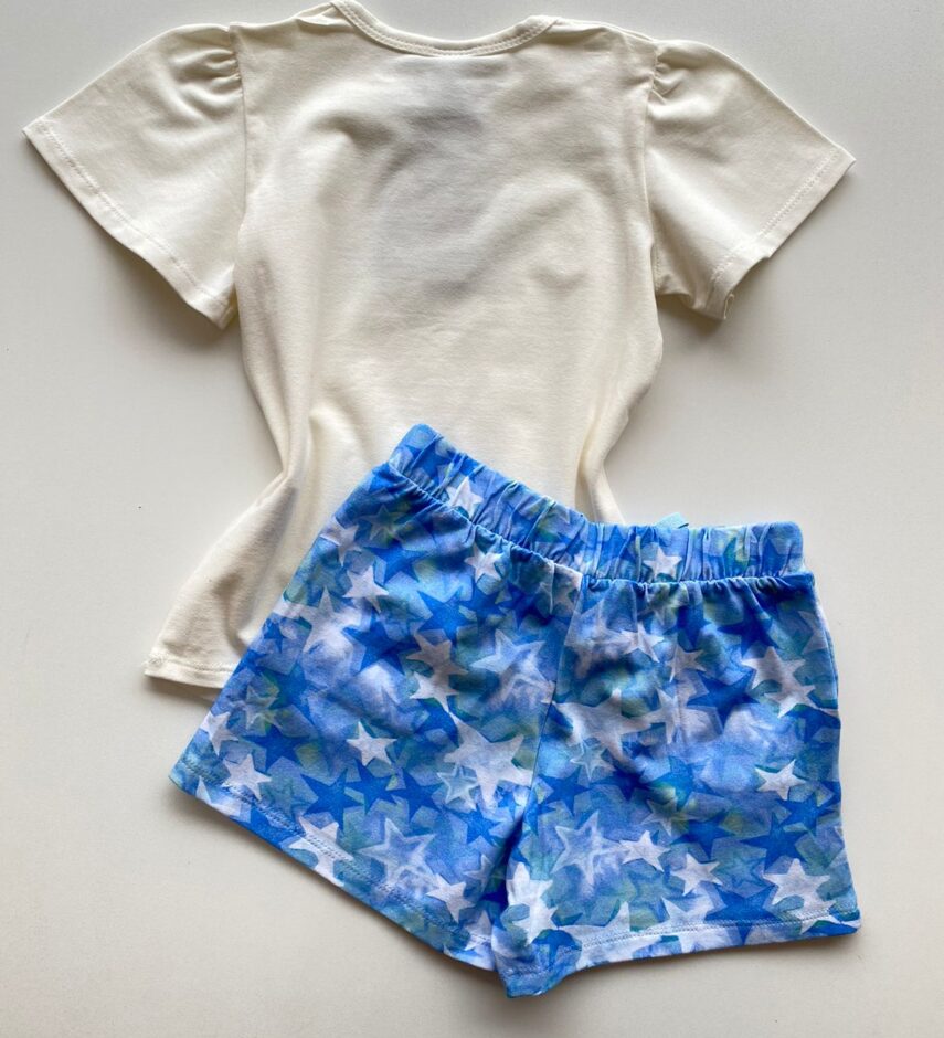 fernandaramoskids com br Conjunto Infantil Feminino Blusa Off White e Short Estampado Estrelas 3