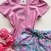 fernandaramoskids com br Conjunto Infantil Feminino Blusa Rosa e Short Estampado Estrelas 1