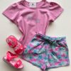 fernandaramoskids_com_br- Conjunto Infantil Feminino Blusa Rosa e Short Estampado Estrelas Fernanda Ramos Kids