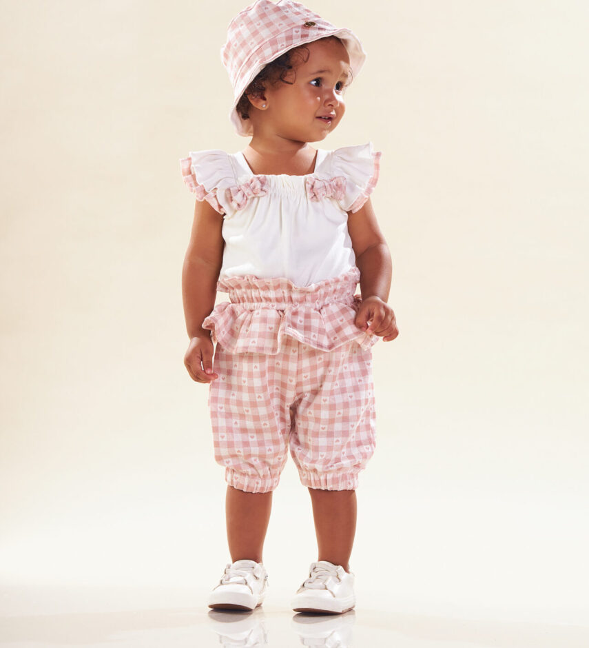Conjunto Infantil Feminino Body Laço Short Coração Fernanda ramos kids